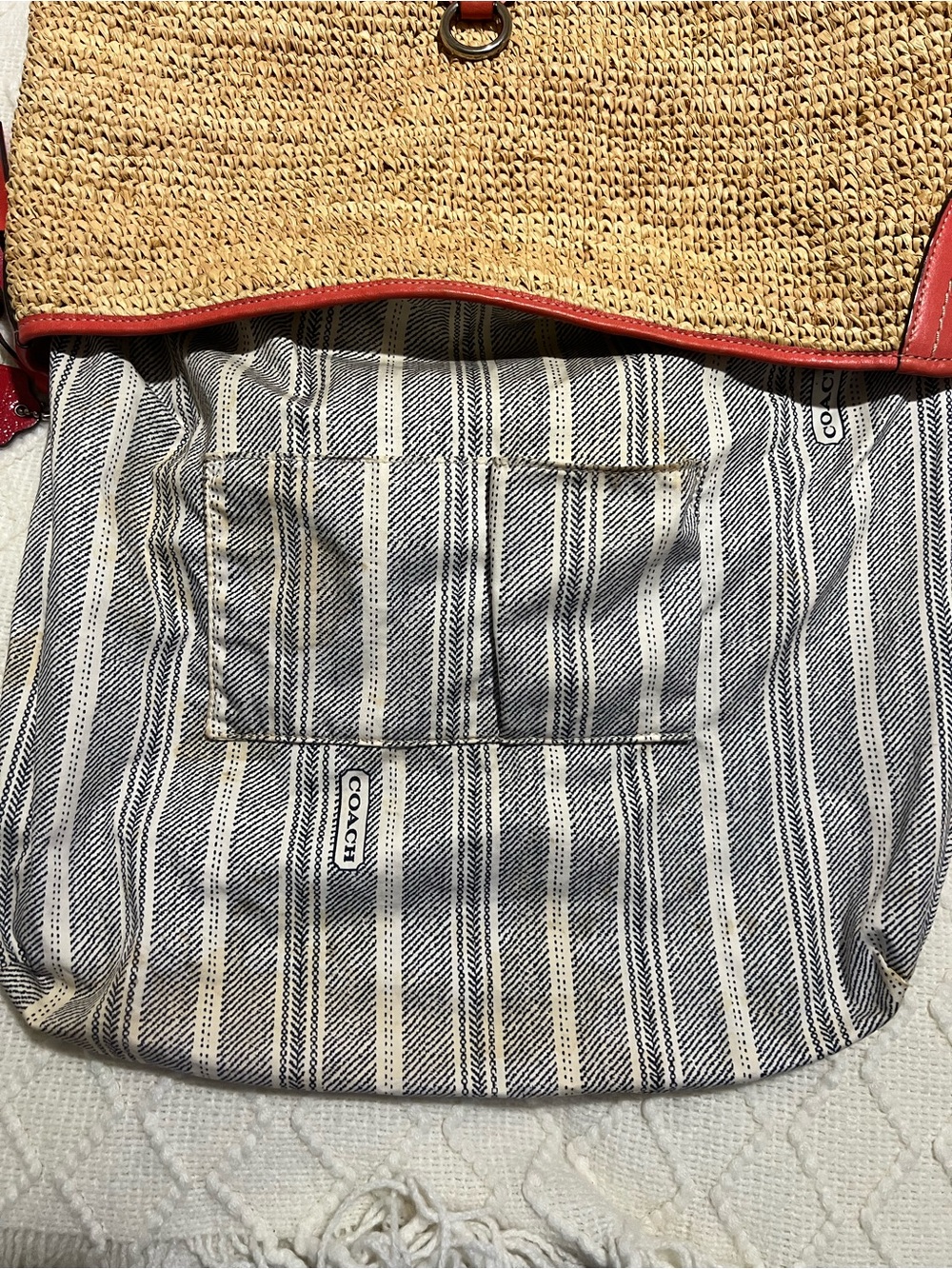 Vintage Coach Straw Hobo Shoulder Bag with Red Leather Trim - Picture 12 of 13